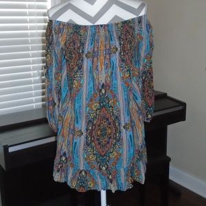 Band of Gypsies Off Shoulder Smocked Mini Dress